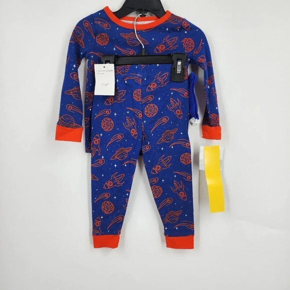Sleep On It Mini Little Boys Moon Planet Rocket Print 3 Piece Pajama Set  SZ 24M - Picture 2 of 15